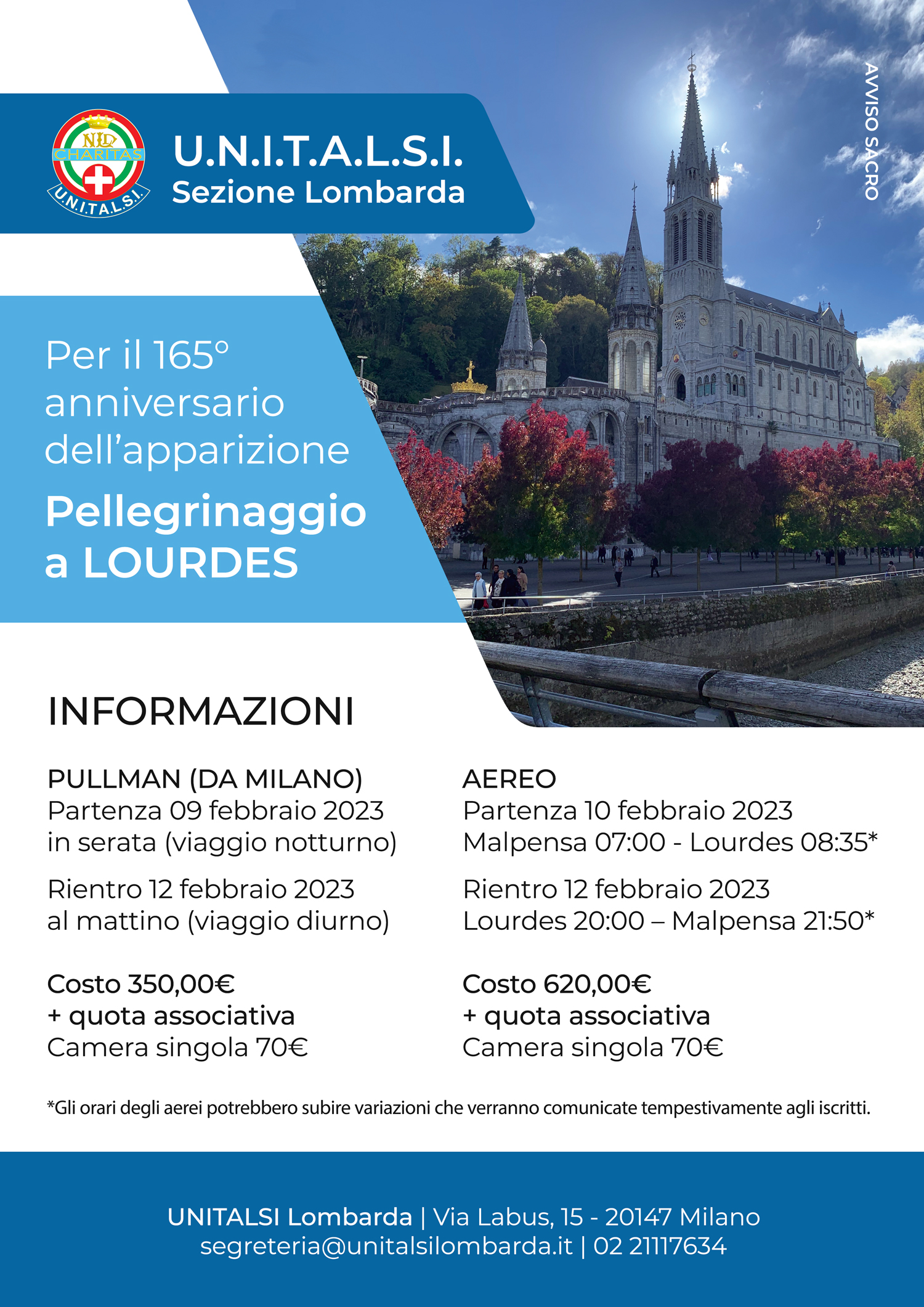 Pellegrinaggio a Lourdes 2023